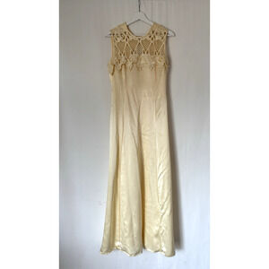 Jessica McClintock Dress 12 Yellow Satin Maxi Long Gown Embroidered Formal